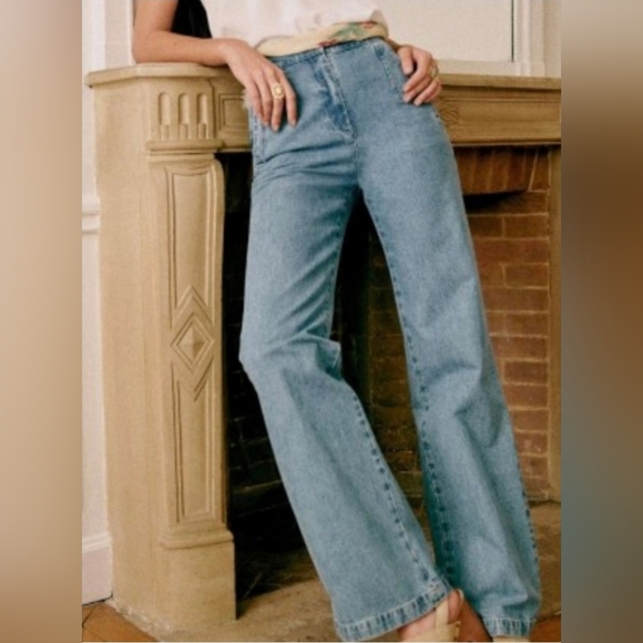 Sezane Martin Trouser In Light Denim Size EU 44/ US 12 - Picture 1 of 10
